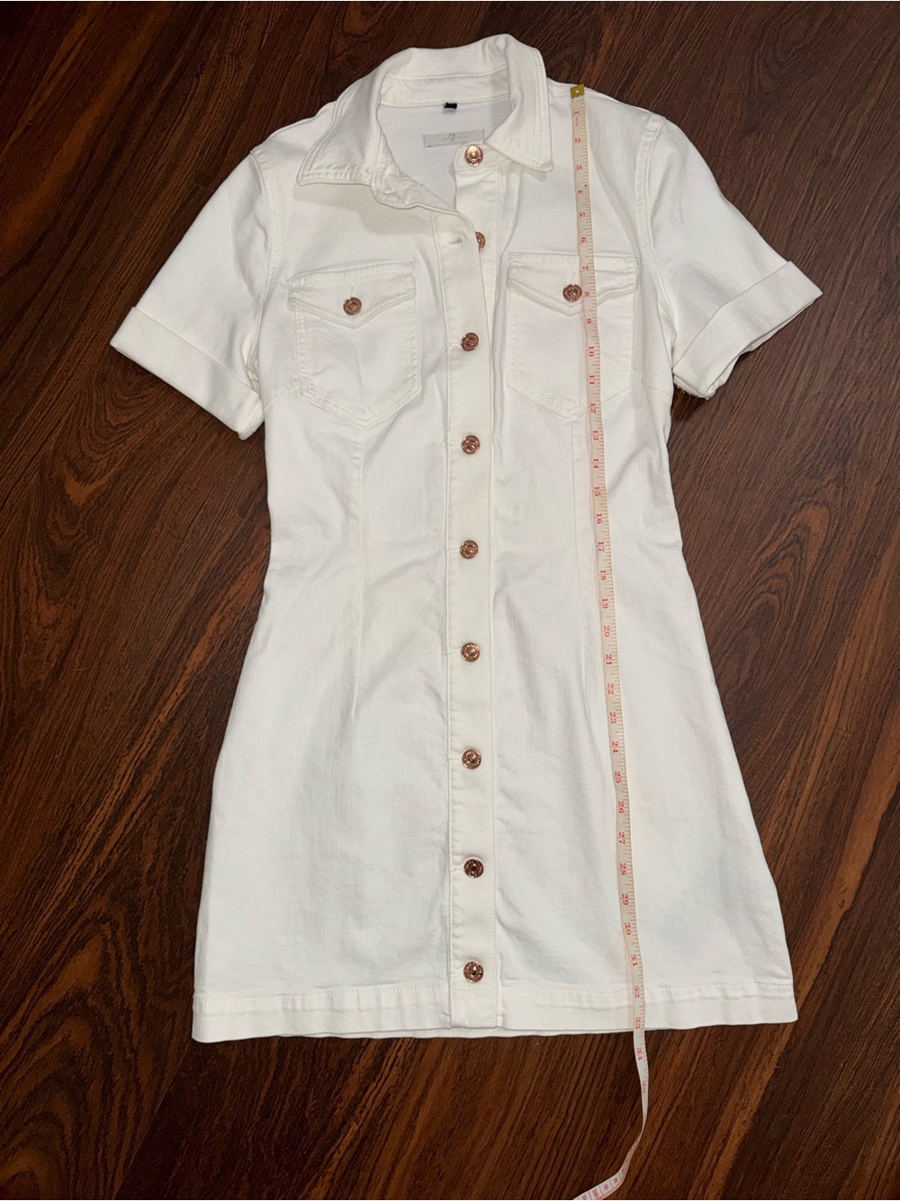 7 For All Mankind White Button-Front Short Sleeve Shirt Dress